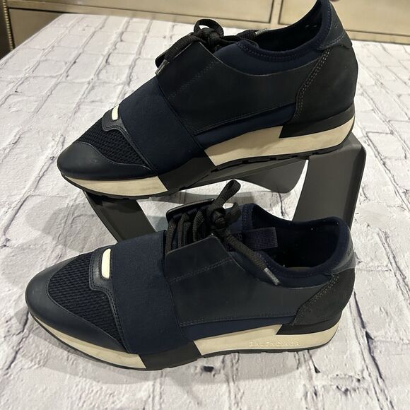 Balenciaga Black Suede And Leather Race Runner Low Top Sneakers Size EU38 US 8 - Picture 1 of 16